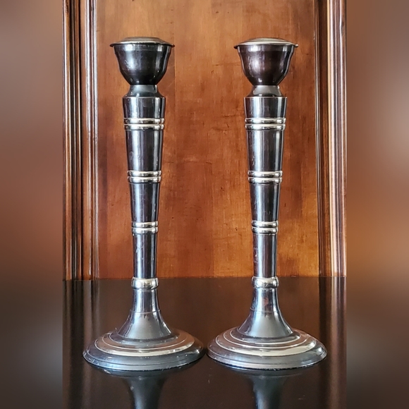 Other - Pair 13" Gunmetal Silver Toned🕯 Candlesticks 1lb 14oz each